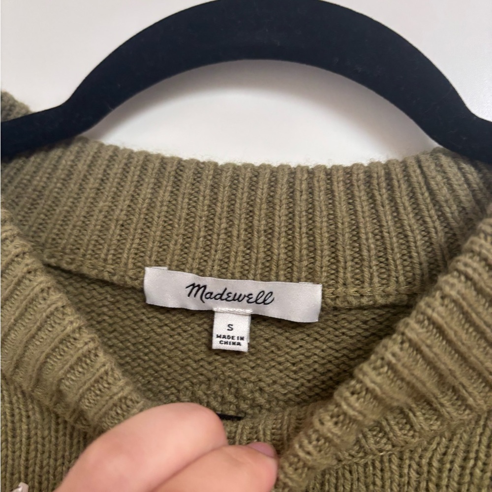 Madewell Green Crew Neck Sweater with Puff Sleeves - Picture 3 of 4